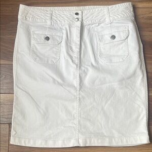 Per Se White Pencil Skirt Denim with Pocket Mid Length Midi